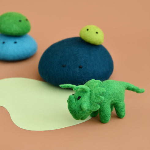DASHDU - Tranquil Triceratops - Mini Green Felt Dinosaur